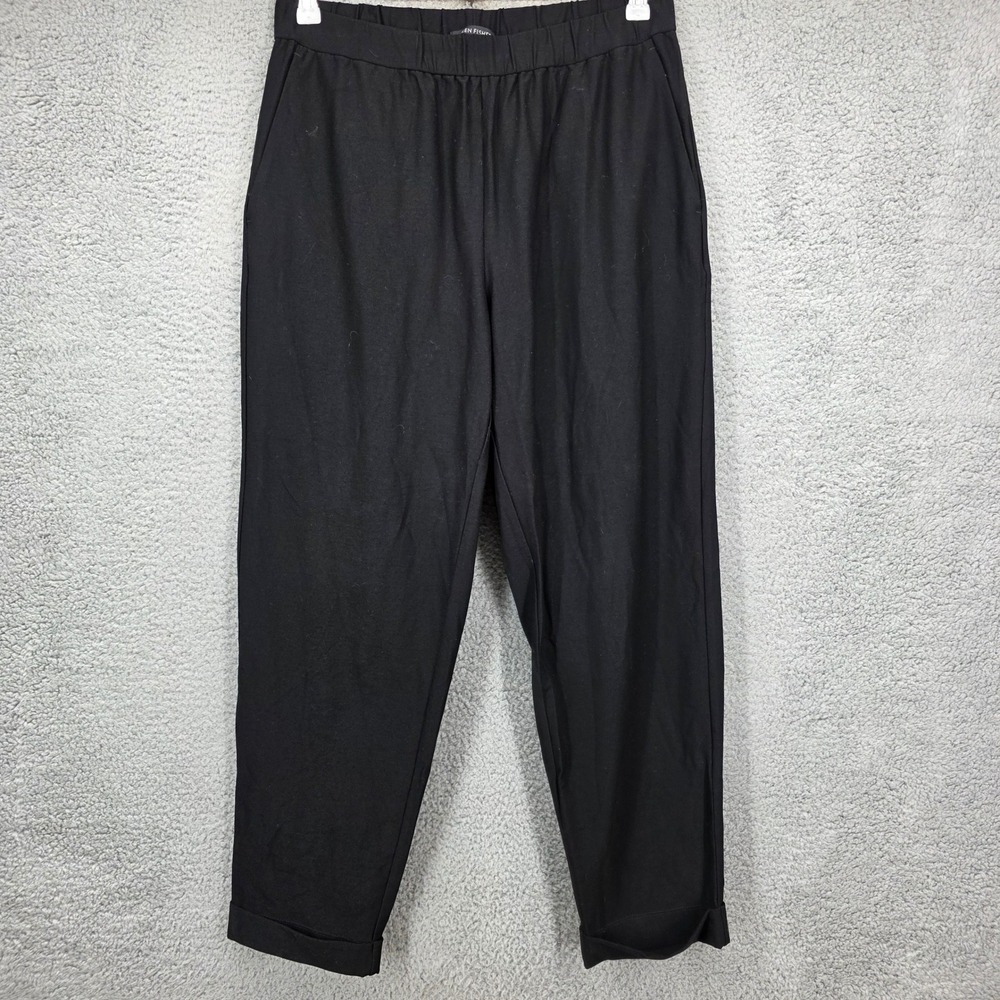 Eileen Fisher Black Elastic Waist Cropped Trousers